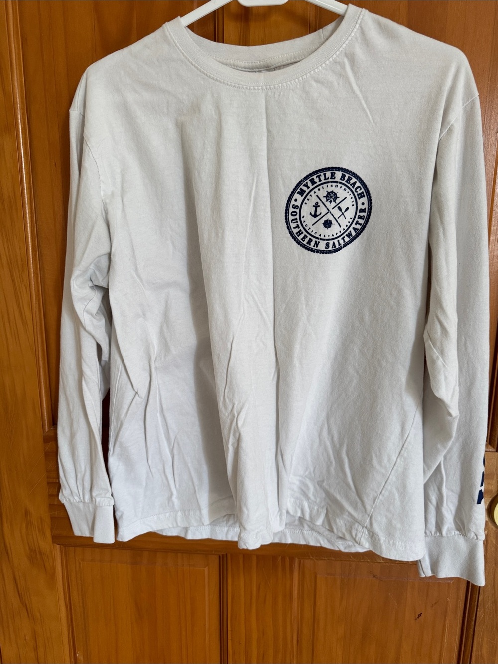 saltwater LUXE Off-White Long Sleeve Tee with Navy Logo